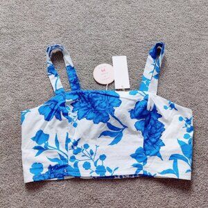 C by One Womens Floral Crop Top Blue White Size Medium  Bohemian